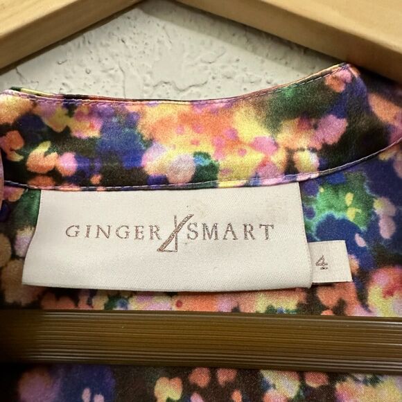 GINGER & SMART Dream State Silk Blouse V-Neck in Multi Abstract Print - Picture 5 of 9